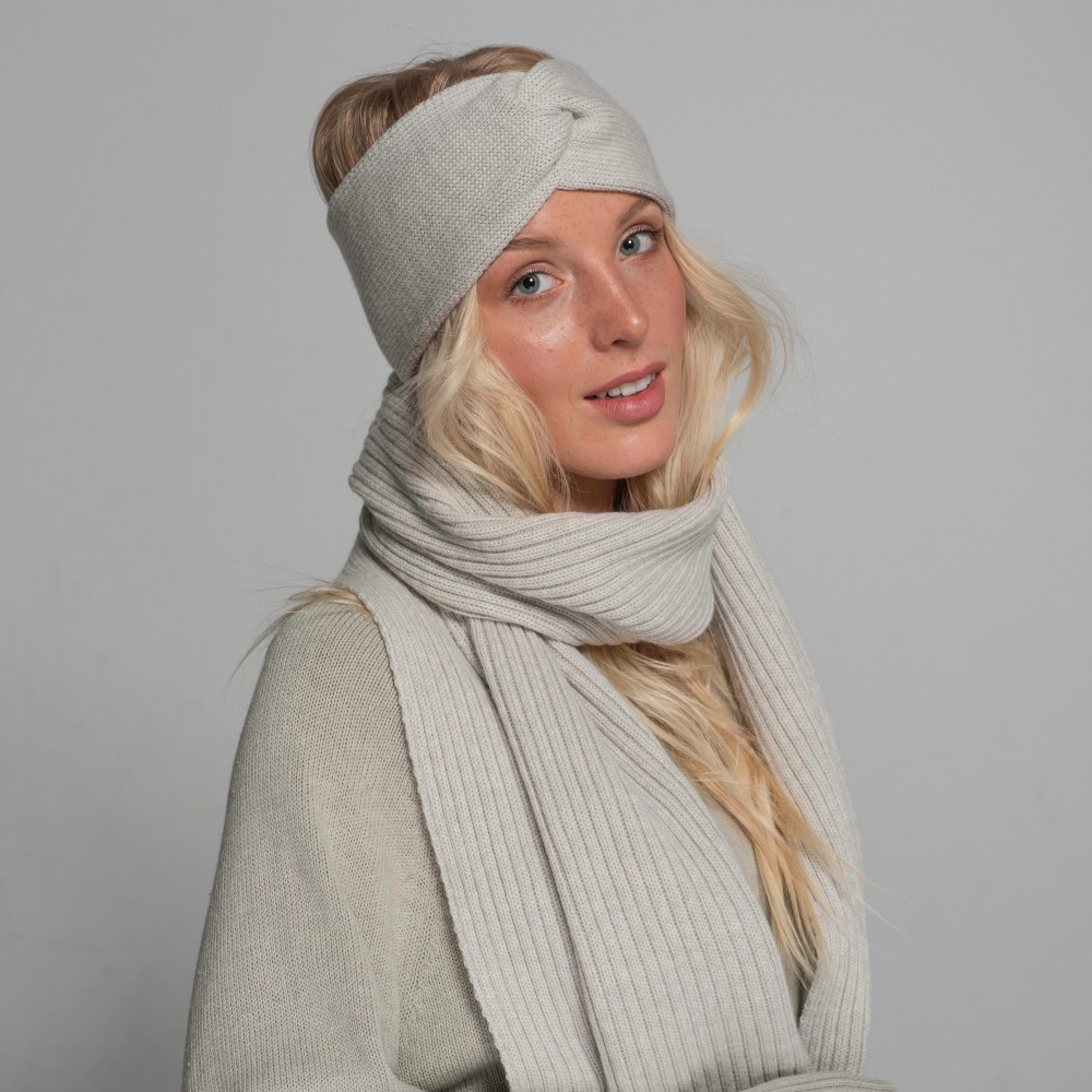 Grey set: scarf and headband, 100% merino wool
