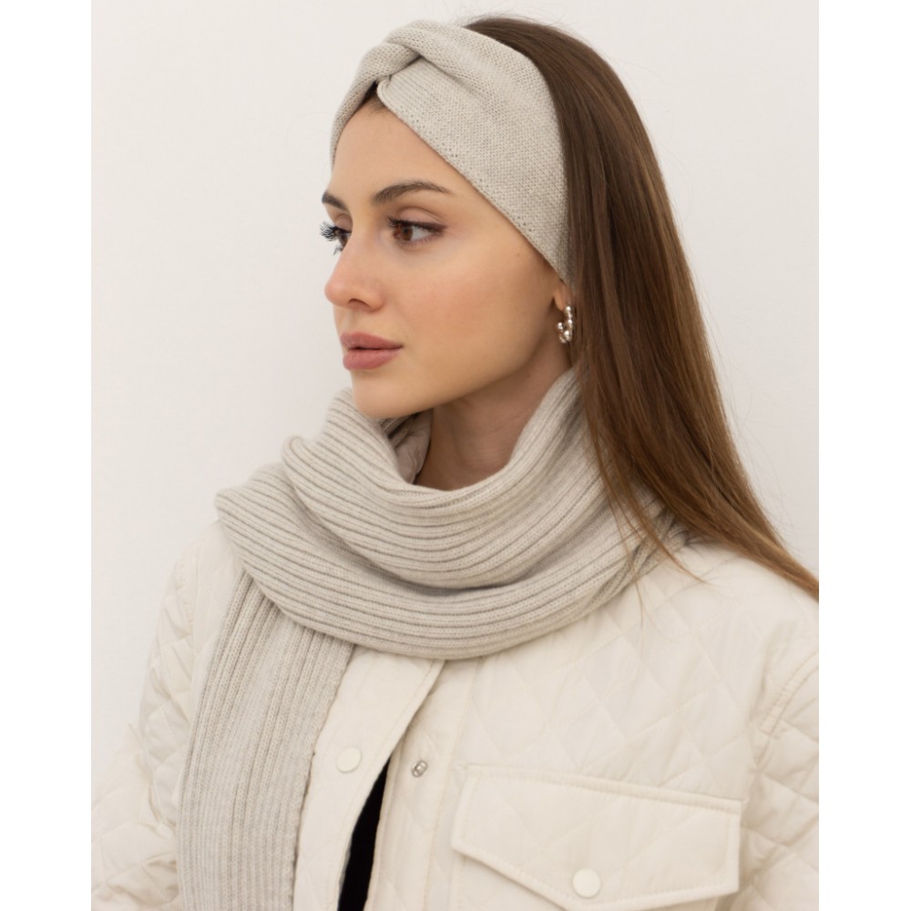 Grey set: scarf and headband, 100% merino wool